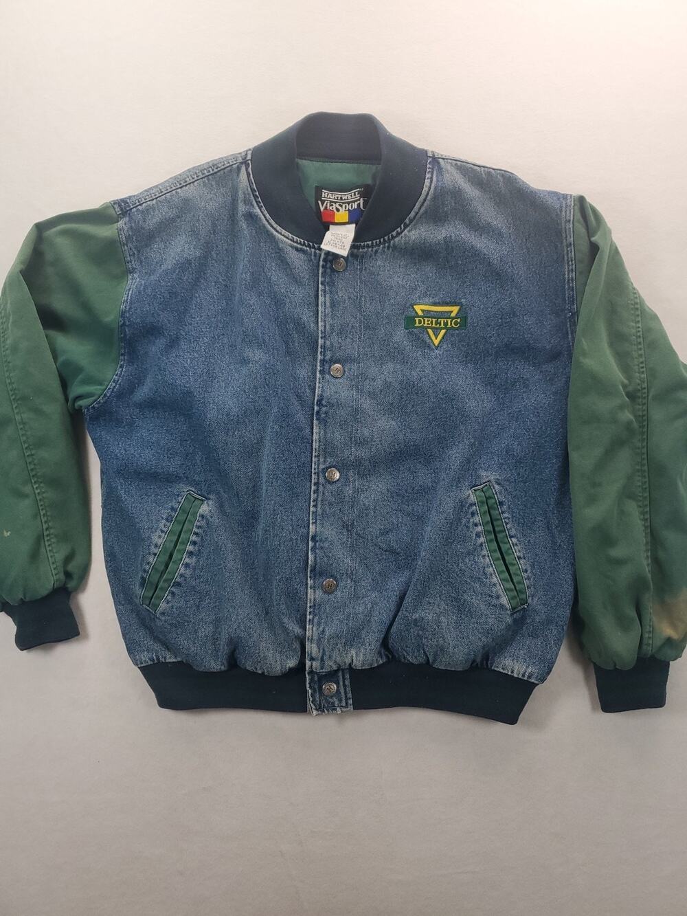 Vintage Hartwell Denim Varsity Bomber Jacket Deltic Logo Size XL